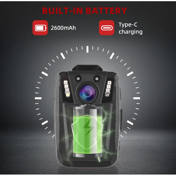KKmoon 4K-Koerperkamera, tragbarer Camcorder mit 64 GB Speicher, IR-Nachtsicht, Bewegungserkennung und LCD-Bildschirm