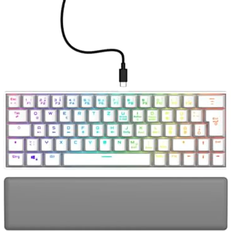 uRage Gaming-Keyboard Exodus 760 Mechanical Mini, Tastatur mit Abnehmbarer Handballenauflage, Full-RGB-Beleuchtung, Gaming-Software, kompaktes Format, Outemu Red Switches, QWERTZ-Layout, in weiß – Bild 1