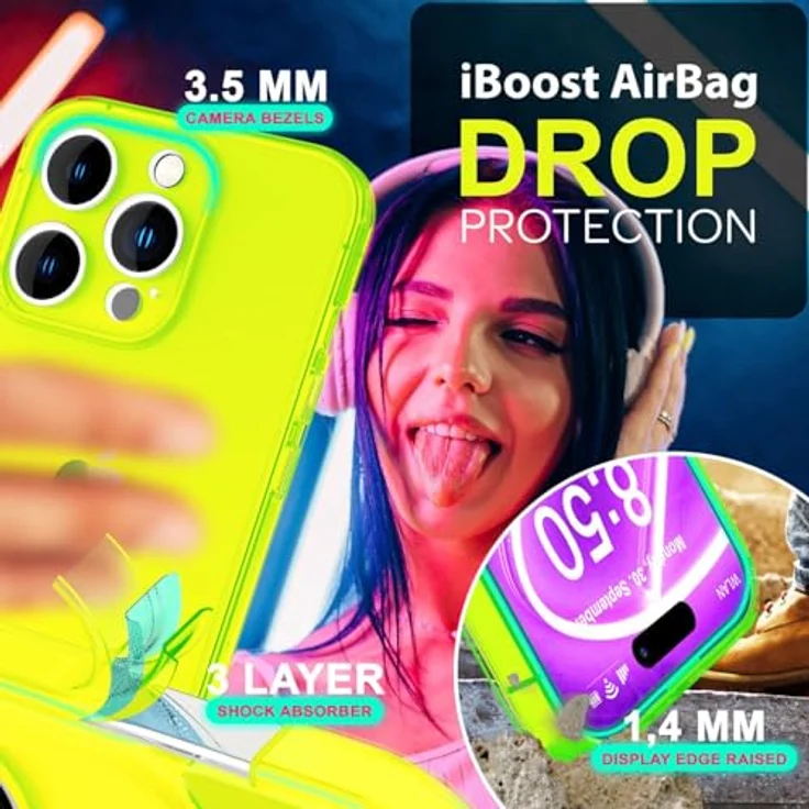 NALIA Transparent Neon Silikon Case kompatibel mit iPhone 16 Pro Max Hülle, Gelb Leuchtende Farbe Robust Anti-Gelb Cover – Bild 2