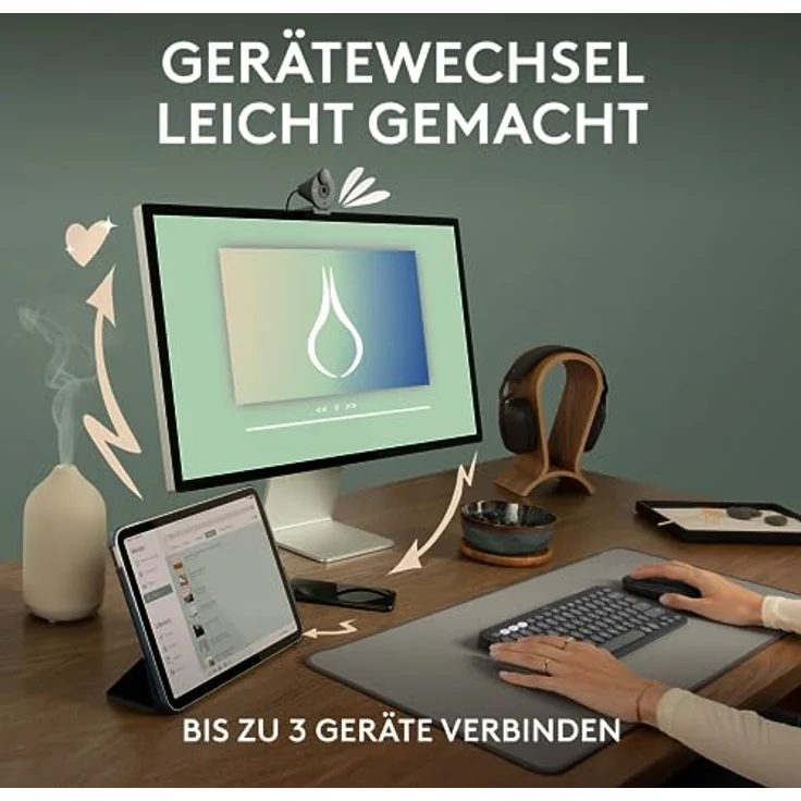 Logitech Pebble Mouse 2 M350s schlanke kabellose Bluetooth-Maus, mobil, leicht, anpassbare Taste, leise Klicks, Easy-Switch für Windows, macOS, iPadOS, Android, ChromeOS - Weiß – Bild 4