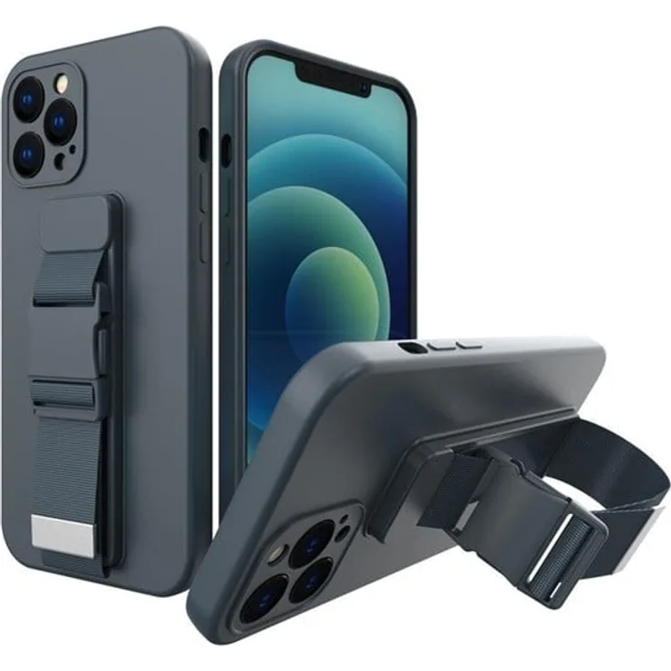 Hurtel Rope Case, Silikon Lanyard Cover mit verstellbarem 140 cm Strap für Xiaomi Poco M4 Pro 5G, Navy Blue