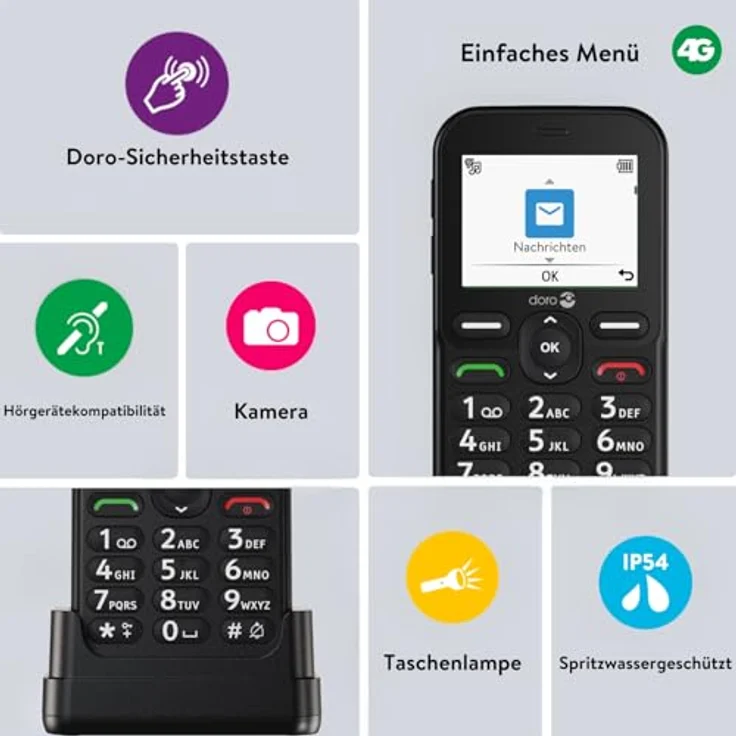 Doro Leva E10 4G Smartphone, 2.4 Zoll Display, 0,3 MP Kamera, Single SIM, rot – Bild 3