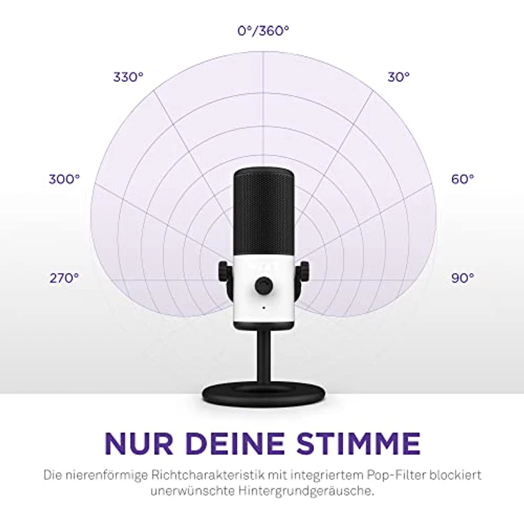 Nzxt Capsule Mini USB-Mikrofon - AP-WMMIC-W1 - Hohe Auflösung – Nierenförmige Richtcharakteristik – Ideal für Streaming, Content Creation und Podcasting – Integrierter Pop-Filter – Weiß – Bild 5