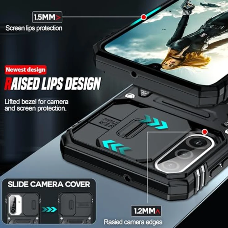 LeYi Handyhülle für Samsung Galaxy A26 5G, Militär Standard Hülle mit 2 Glasfolien, Kameraschutz und Metall Ring Halter, Outdoor kratzfest, Schwarz – Bild 3