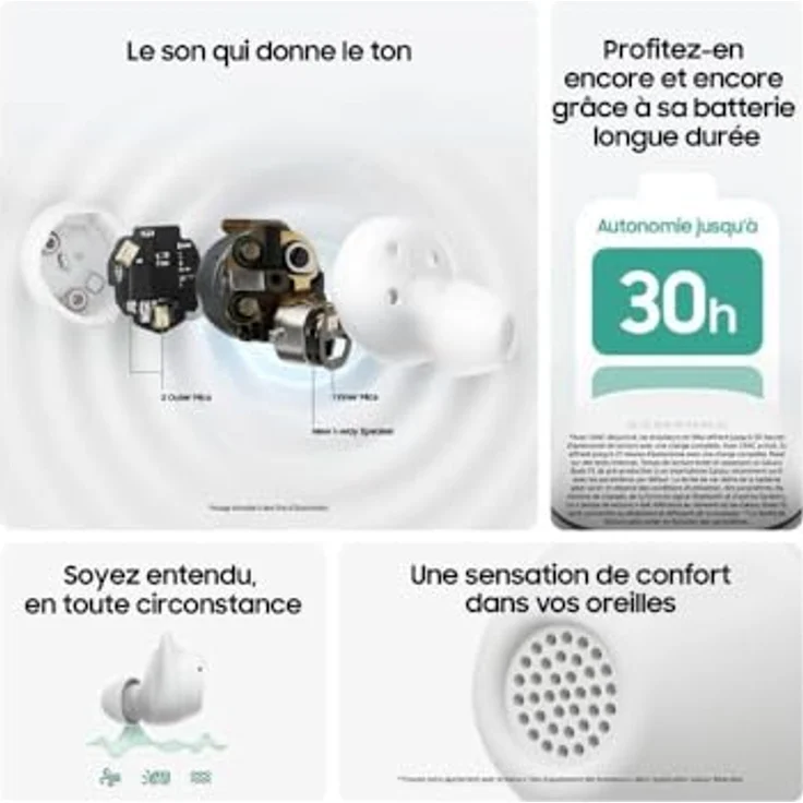 Samsung Galaxy Buds FE In-Ear Kopfhörer mit ANC, Weiß - Tragekomfort, gute Basstöne, Hartschalenetui – Bild 7