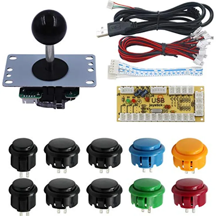 SJJX DIY Arcade Game Button und Joystick Controller Kit, 5-Pin Joystick und 10 Push Buttons, schwarz
