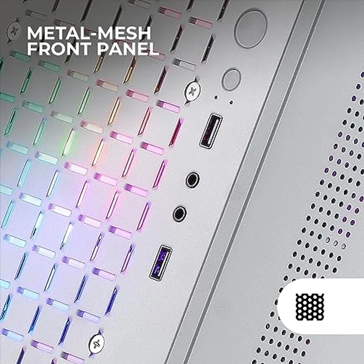 Mars Gaming MC-CORE, Ultra-kompaktes PC-Gehäuse, Metall-Mesh Front Design, 2x 120mm FRGB Lüfter, Mini-ITX, USB 3.0, Weiß – Bild 2