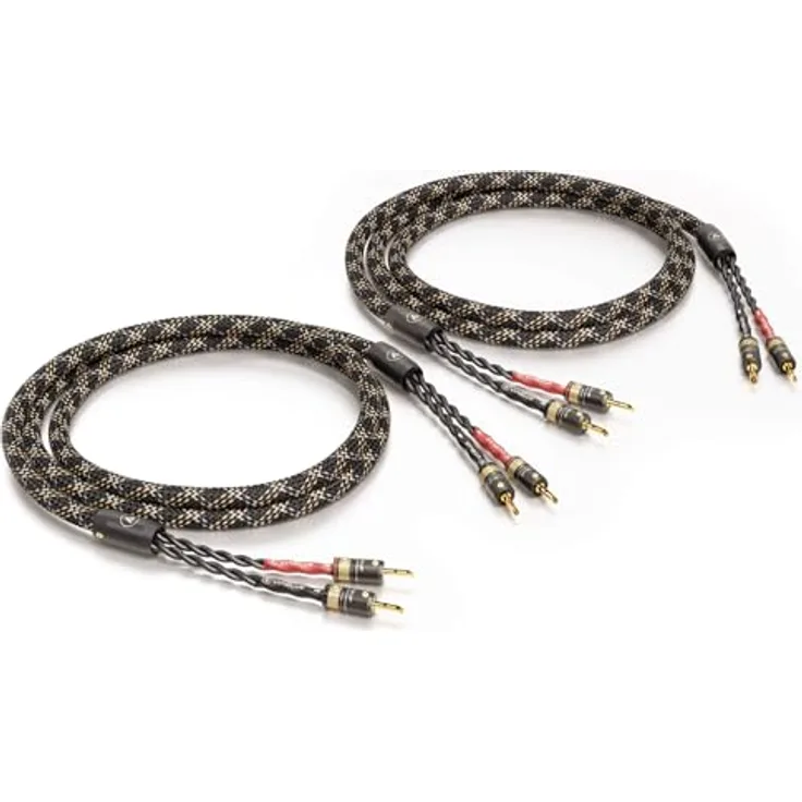 VIABLUE SC-4 Silver Single-Wire High-End Lautsprecherkabel T6s Bananenstecker echtvergoldet 1 Paar mit Splitter 300 cm 3 m