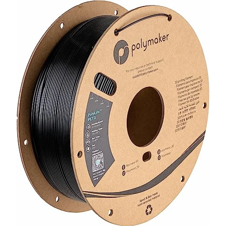 Polymaker PolyLite PETG Schwarz, 3D-Druckfilament, 1,75mm, 1kg, hohe Zuverlässigkeit und Vielseitigkeit – Bild 1