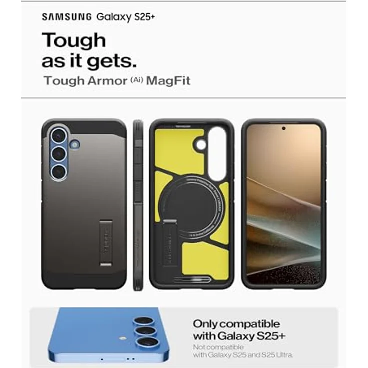 Spigen Tough Armor (AI) MagFit Hülle für Samsung Galaxy S25 Plus, Kompatibel mit MagSafe -Gunmetal, Doppelschichtige Schutzhülle mit integriertem Kickstand – Bild 2