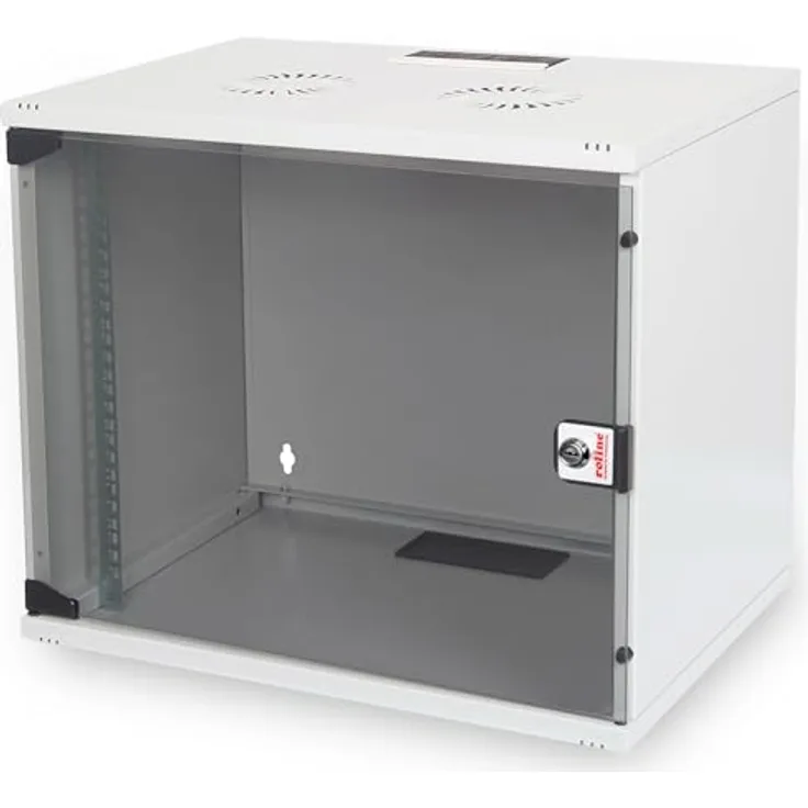 ROLINE 19-Zoll Wandgehäuse Basic 7 HE, 540x400 BxT Bausatz grau - Flatpack-Lieferung, Vollglastür, 19" Profilschienen