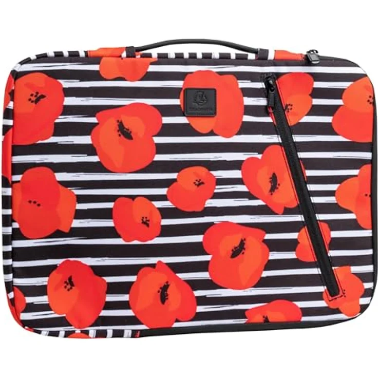 Exacompta Laptophülle 15-16", Notebooktasche aus recyceltem Polyester, rot, wasserabweisend, mit einziehbarem Griff und Gummiband zur Sicherung – Bild 3