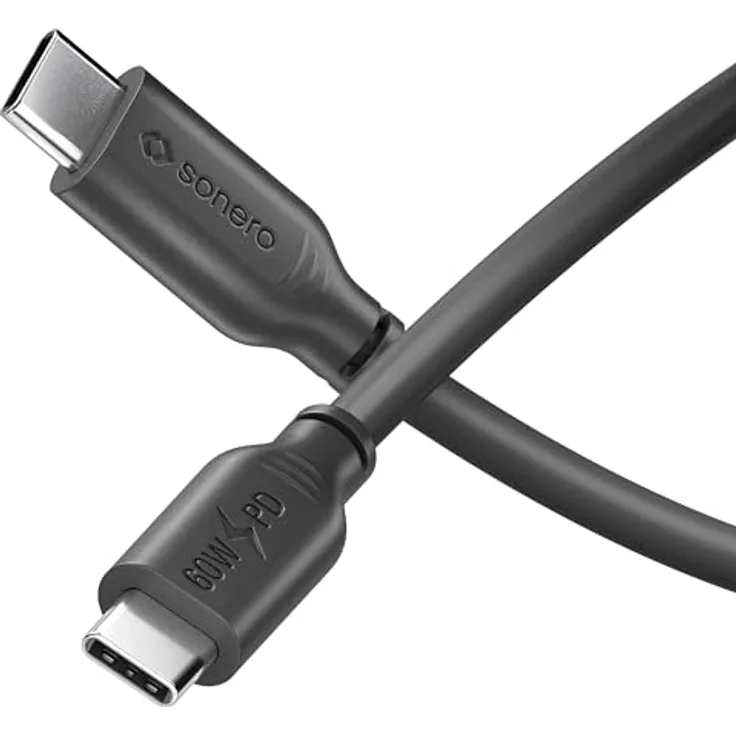 Sonero USB-C auf USB-C Ladekabel, 60W PD, schwarz, 0,50m, Schnellladekabel für Handys