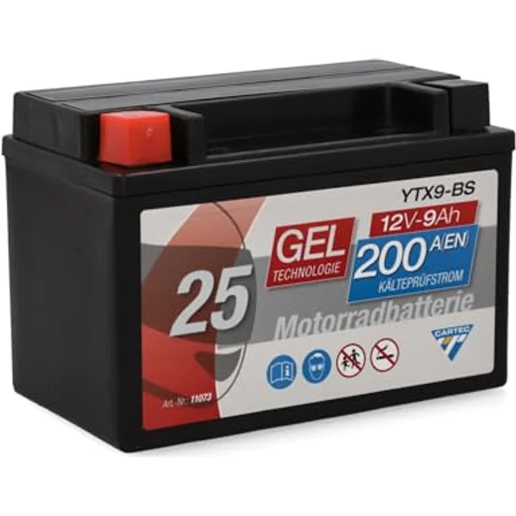 CARTEC YTX9 BS Geltechnologie Motorradbatterie, wartungsfrei, auslaufsicher, zyklenfest, 8 Ah, 135 A Kaltstartstrom – Bild 1