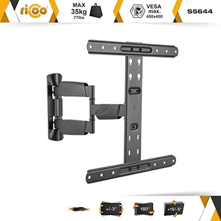 RICOO TV Wandhalterung Fernseher Schwenkbar Neigbar für 37-55 Zoll, Universal TV Halterung S5644, Fernsehhalterung für Wand, Wandhalterung Fernseher 55 Zoll+ bis 35 Kg mit max. VESA 400x400 mm – Bild 2