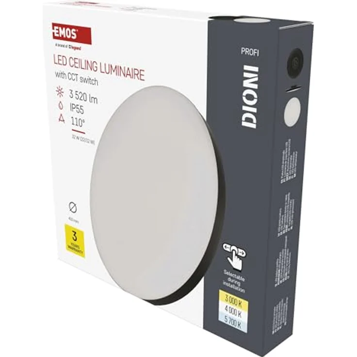 EMOS LED-Wand-/Deckenleuchte DIONI - CCT einstellbar 3 000/4 000/5 700 K - 3520 lm - 32 W - rund, Ø 41 cm - schwarz – Bild 1
