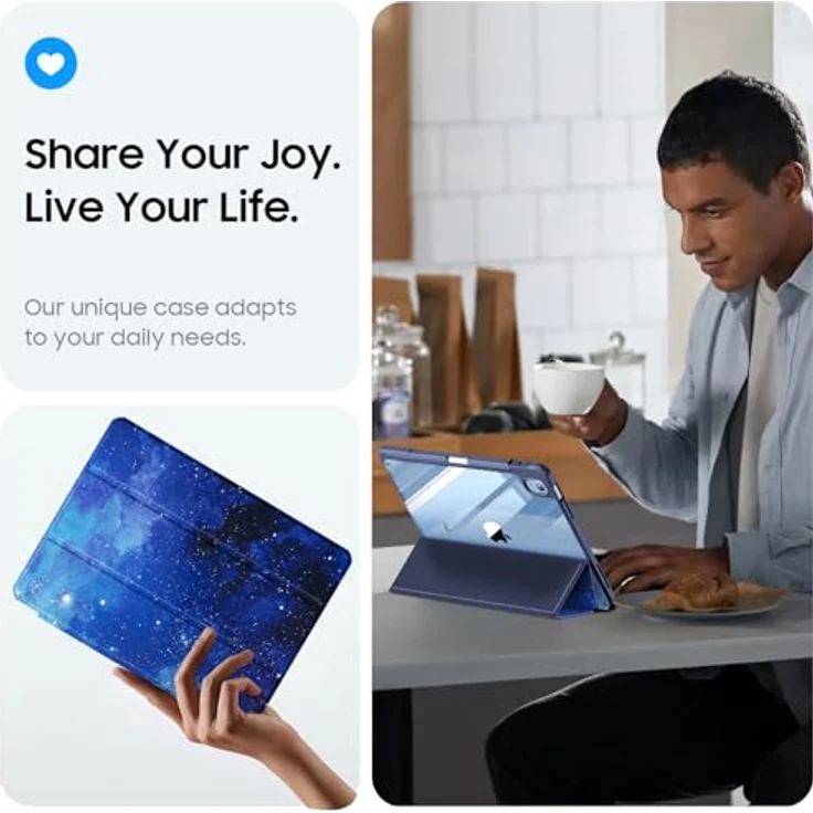 Fintie Hybrid Hülle für iPad (A16) 11 Generation 11 Zoll 2025, iPad 10 Generation 10.9 Zoll 2022 - Stoßfeste Schutzhülle mit transparenter Hartschale, integrierter Stifthalter und Sternenhimmel-Design – Bild 5