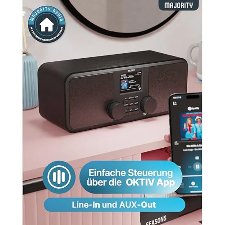 MAJORITY Rostock, Internetradio WLAN DAB+ mit Bluetooth, 2.0 Stereolautsprechern, Spotify Connect & Podcasts, Schwarz – Bild 5