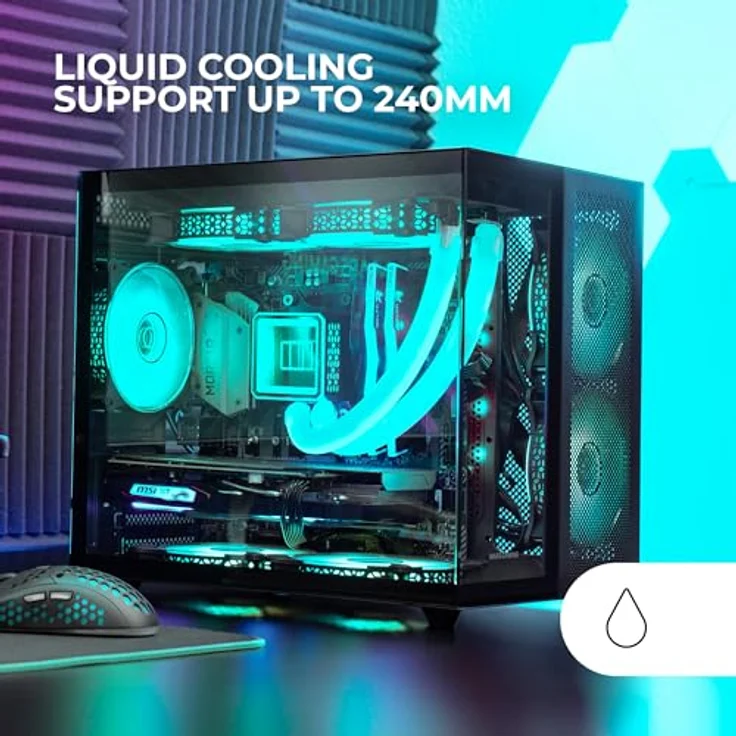 Mars Gaming MC-Nova, Micro ATX PC-Gehäuse mit Doppelpanel-Design aus gehärtetem Glas, schwarz, bis zu 7 Lüfter und Flüssigkeitskühlung bis 240 mm – Bild 3