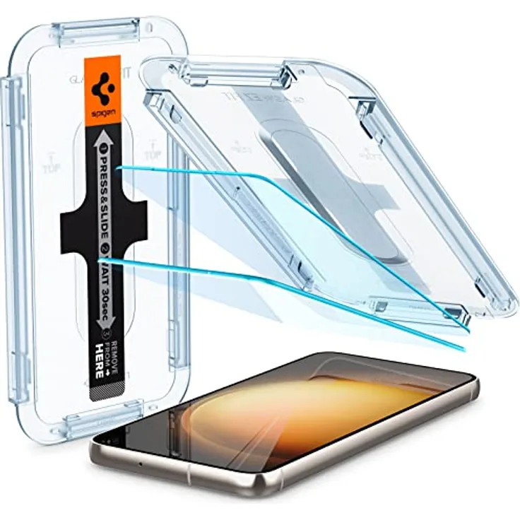 Spigen Glas.tR EZ Fit Schutzfolie kompatibel mit Samsung Galaxy S23, 2 Stück, Kratzfest, Kristallklar, 9H Härte Folie