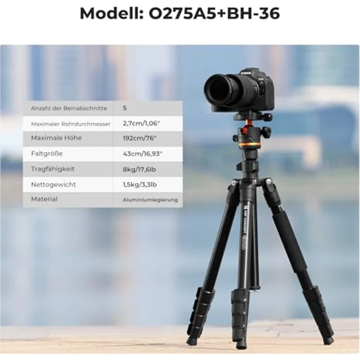 K&F CONCEPT O275A5+BH-36, 192cm Aluminium Kamerastativ mit Handyhalterung und Bluetooth-Fernbedienung, tragbar, abnehmbares Einbeinstativ, 36mm Kugelkopf mit 8kg Tragkraft – Bild 3
