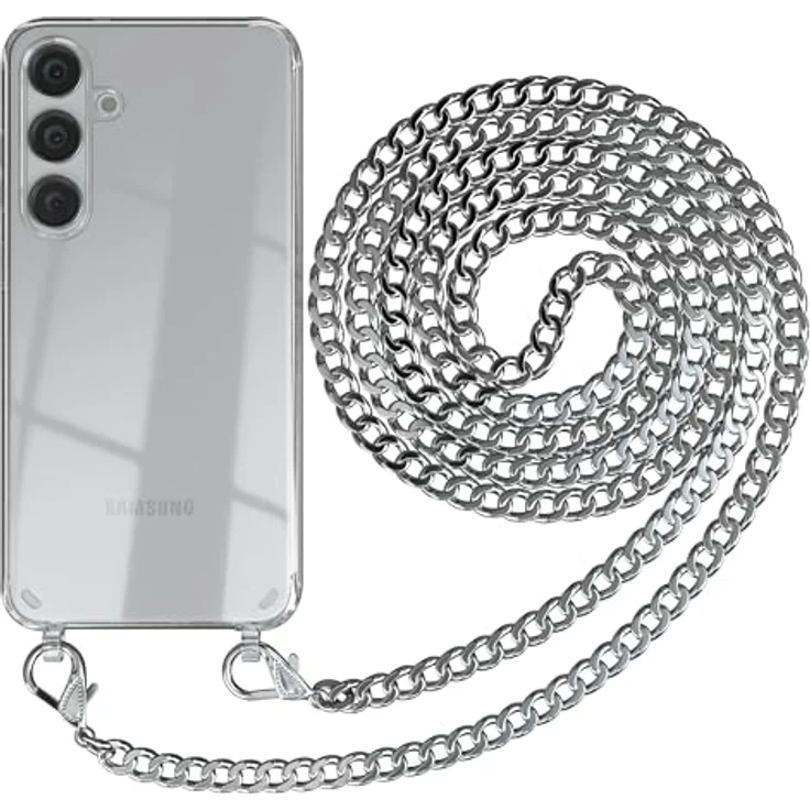 EAZY CASE Handykette kompatibel mit Samsung Galaxy S24 Plus, Metall Umhängeband und schwarze Ersatzkordel, flexibles Tragesystem mit robuster Schutzhülle aus TPU/Silikon – Bild 1