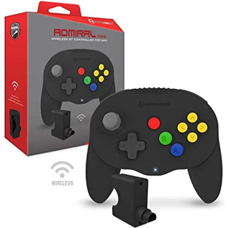 Hyperkin Admiral Premium, Wireless Controller für Nintendo 64 mit ergonomischem Design, leistungsstarkem Joystick und wiederaufladbarem Akku, schwarz