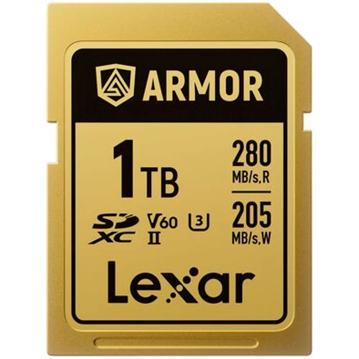 Lexar SDXC Pro Gold Series ARMOR UHS-II V60, 1 TB Speicherkarte mit Edelstahlkern, IP68, 280 MB/s Lese- und 205 MB/s Schreibgeschwindigkeit