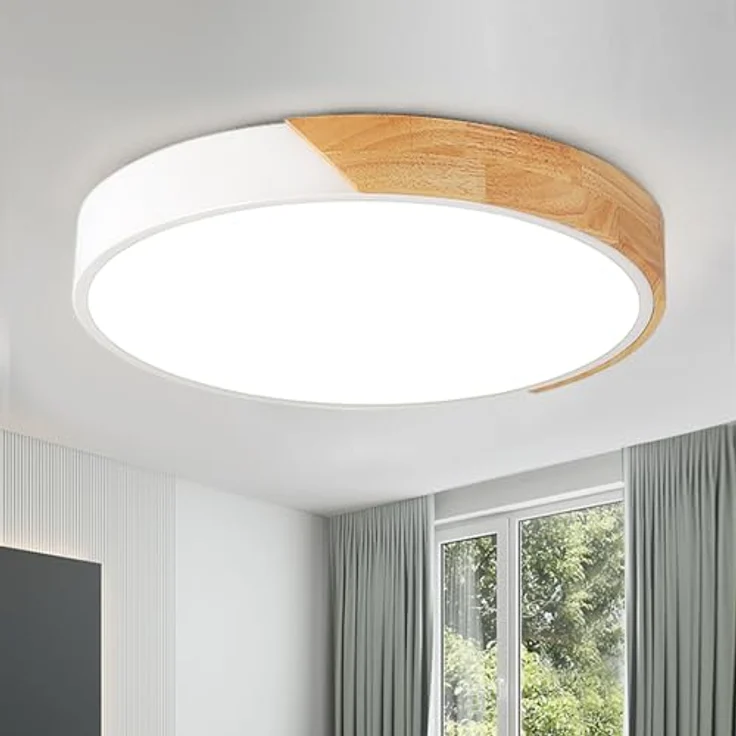 Style home 36W LED Deckenlampe, dimmbar mit Fernbedienung Ø40x4cm, Holz Runde Flach Leuchte, für Wohnzimmer Schlafzimmer Büro Küche Diele Flur, Warmweiß - Style home – Bild 1