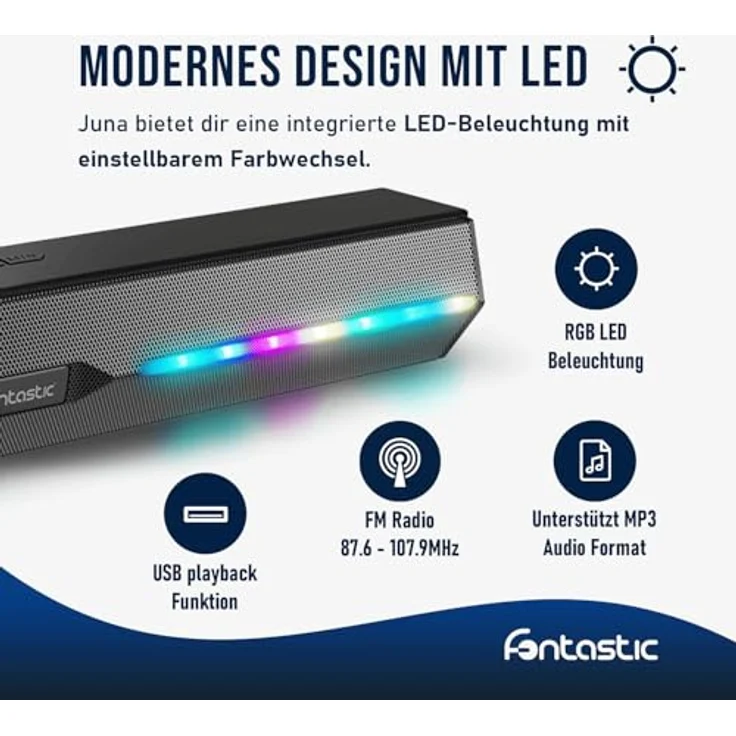 fontastic Juna - Drahtlose Soundbar 2 x 5 Watt TWS BT5.3 inklusive Mikrofon - RGB LED-Beleuchtung – Bild 6