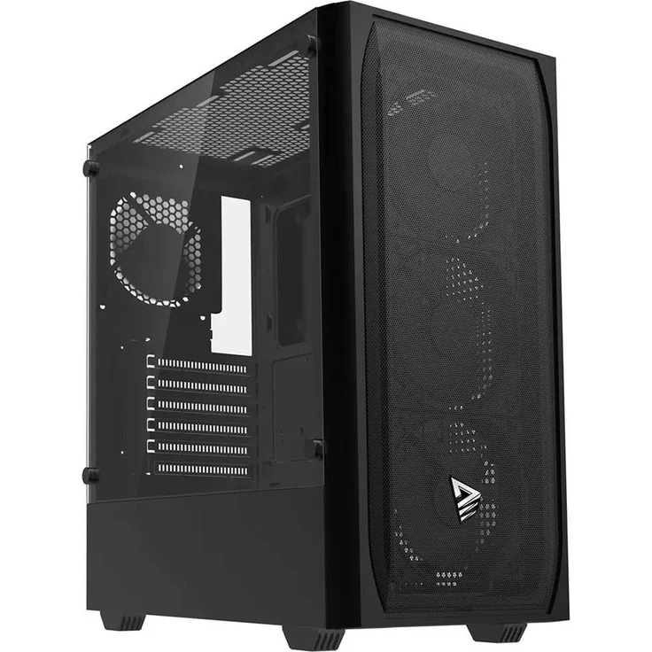 Savio Noctis Flow PC-Tower-Gehäuse, Cube-Format, schwarz, mit gehärtetem Glaspanel, Anti-Staubfilter und RGB-Steuerung