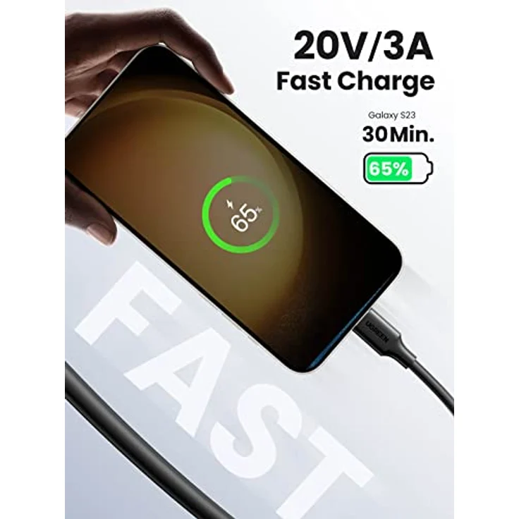 UGREEN USB C to USB C 3A Schnelllade- und Datenkabel schwarz 2 Meter - Strapazierfähig, nicht verwickelt – Bild 4