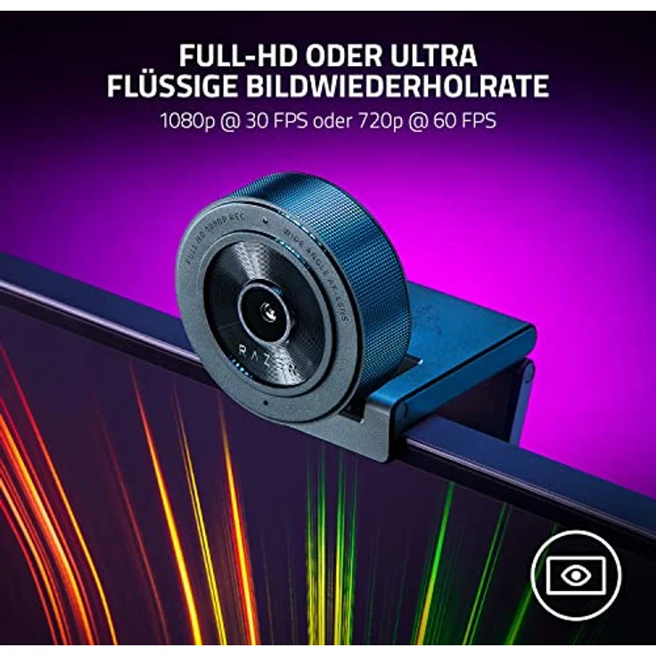 Razer Kiyo X - USB-Webcam für Streaming in Full-HD (1080p 30 FPS oder 720p 60 FPS, Autofokus, Plug + Play, vollständig anpassbare Einstellungen, flexibel zu befestigen) Schwarz – Bild 2