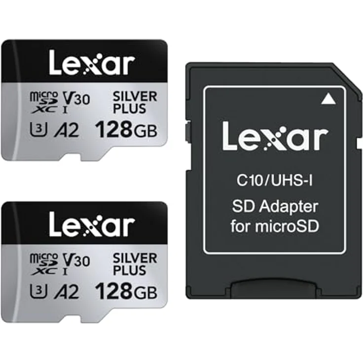 Lexar Silver Plus Micro SD Karte 128GB 2-Pack, Bis zu 205 MB/s Lesegeschwindigkeit, 150MB/s Schreibgeschwindigkeit, UHS-I, A2, U3, V30, Klasse 10, 4K UHD microSDXC – Bild 1