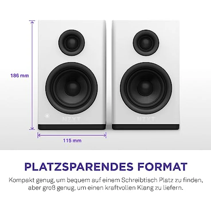 NZXT Relay PC-Gaming-Desktop-Lautsprecher – Full-Range-Sound – 80 Watt – Seidenkalotten-Hochtöner – Glasfaser-Tieftöner – Weiß – Bild 5