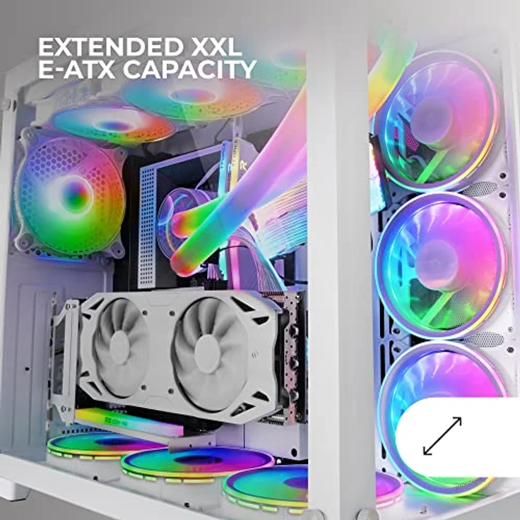Mars Gaming MCV3 Weiß, Custom XXL E-ATX Gaming Tower, Front und Seitenfenster Gehärtetem Glas, Dual Chamber Modular Frame – Bild 3