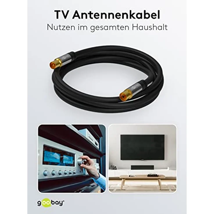 TV Antennenkabel schwarz (135 dB Typ), 4X geschirmt Vergoldet, Koax-Buchse Koax-Stecker (1,0 m) – Bild 7