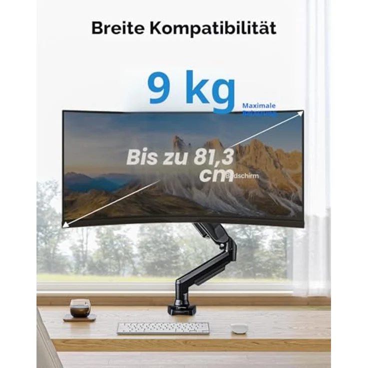 HUANUO Monitor Halterung für 13 bis 32 Zoll Bildschirme, Höhenverstellbarer Einzelner Monitorarm mit Neigungen, Schwenken und Drehen, VESA 75 & 100 mm, max. 9 kg tragfähig – Bild 2