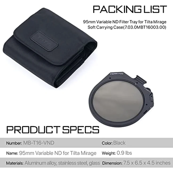 Tilta Variabler ND-Filter für Tilta Mirage Matte Box, 95 mm, kompatibel mit Objektiven mit bis zu 95 mm Frontdurchmesser, MB-T16-VND, Genaue Farbe – Bild 3