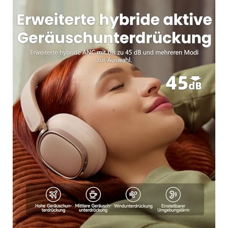 Edifier ES850NB, Kabellose Over-Ear-Kopfhörer mit ANC, Hi-Res Audio, 92h Spielzeit, Bluetooth 5.4, KI-Geräuschreduzierung – Rosa – Bild 3