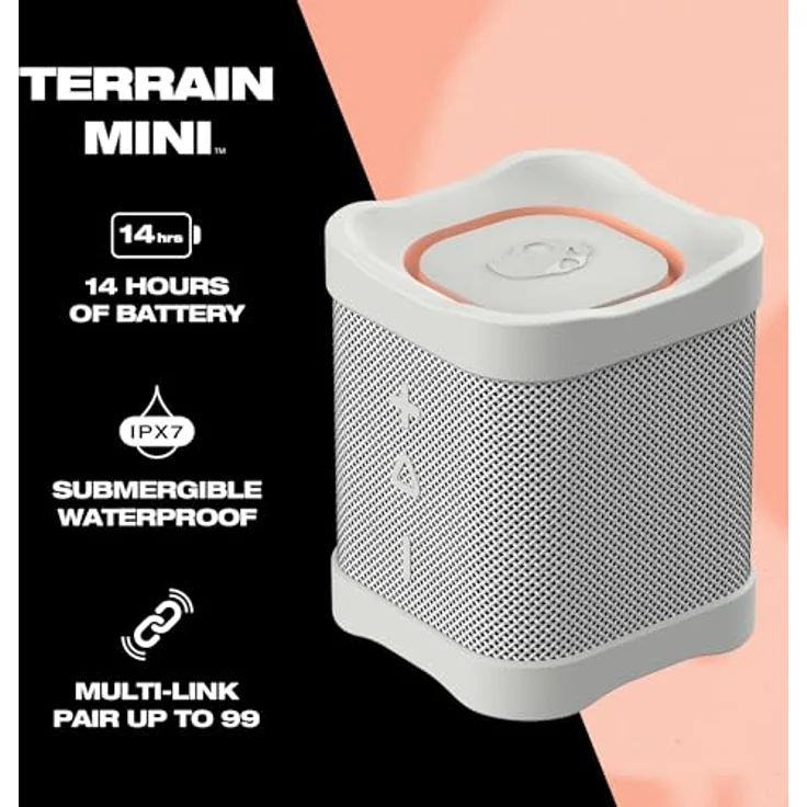 Skullcandy Terrain Mini Wireless Bluetooth-Lautsprecher, wasserdicht (IPX7), 14 Stunden Akkulaufzeit, True-Wireless-Stereo, cremefarben – Bild 2