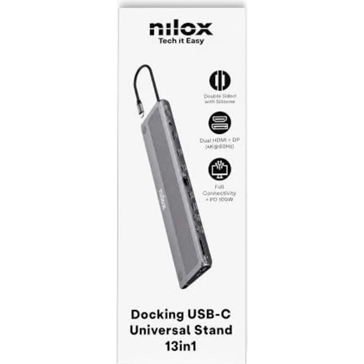Nilox 13 in 1 USB-C Hub, Docking Station in Grau mit Slim Fit Design und Plug & Play Funktion – Bild 8