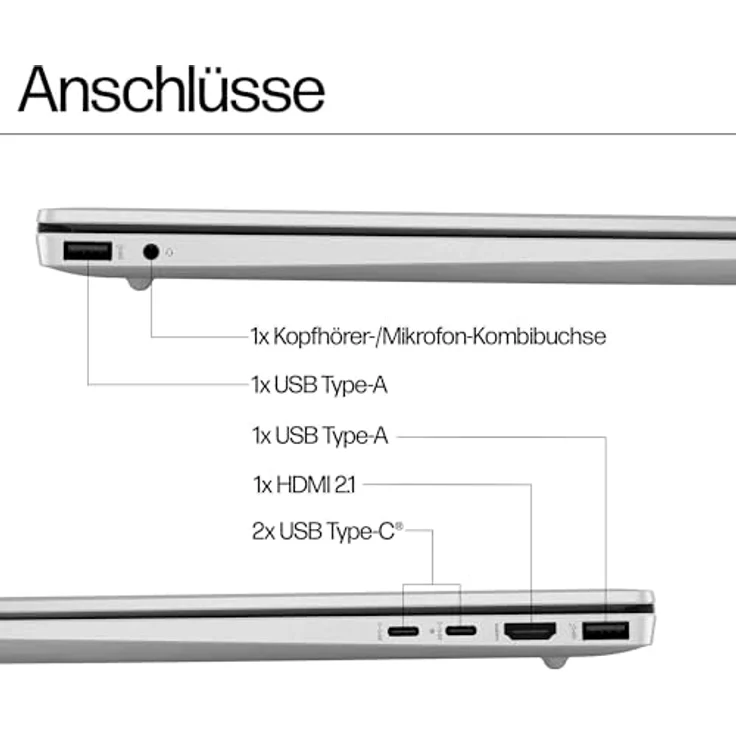 HP Pavilion Laptop 16", WUXGA Touch-Display, AMD Ryzen 5 8540U, 8 GB DDR5 RAM, 512 GB SSD, AMD Radeon Graphics, QWERTZ, Windows 11 Home, Silber – Bild 3