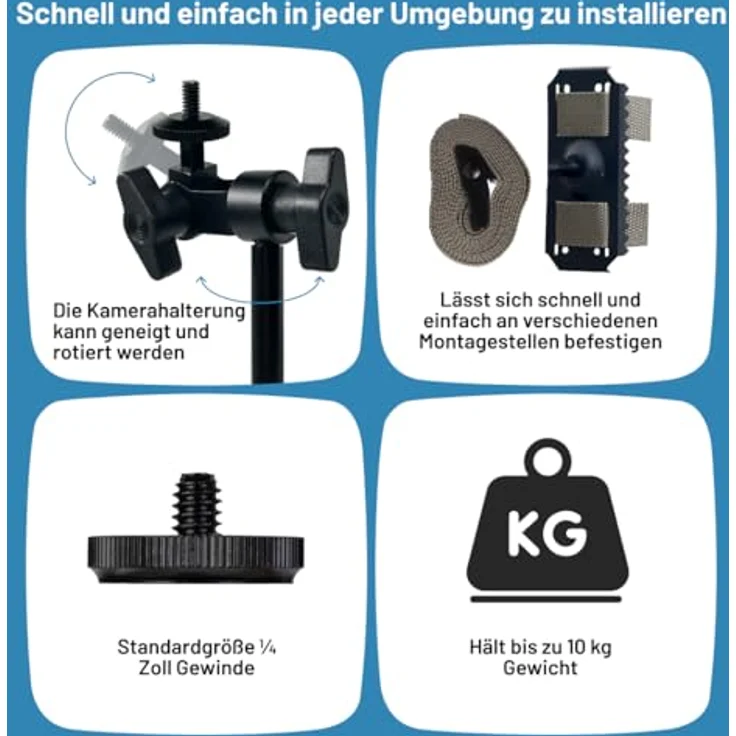 icuserver ICU CLOM FlexMount, flexible Universalhalterung für Wild- und Überwachungskameras, 1/4 Zoll Gewinde, wetterfest und bis zu 10 kg Tragkraft – Bild 3