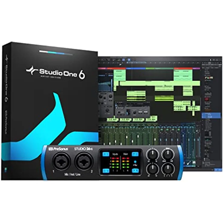 PreSonus Studio 26c, 2 Eingänge/4 Ausgänge, 192 kHz, USB-C Audio Interface mit software-bundle inklusive Studio One Artist DAW, Ableton Live Lite und mehr für Aufnahme, Streaming und Podcasting