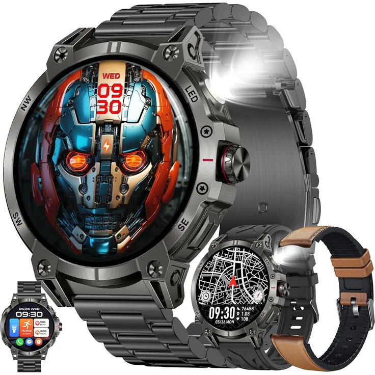 ZPIMY Herren Smartwatch 1.85 Inch AMOLED, Bluetooth Telefonfunktion, 760 mAh Akku, 100+ Sportmodi, 5ATM wasserdicht, für Android und iOS