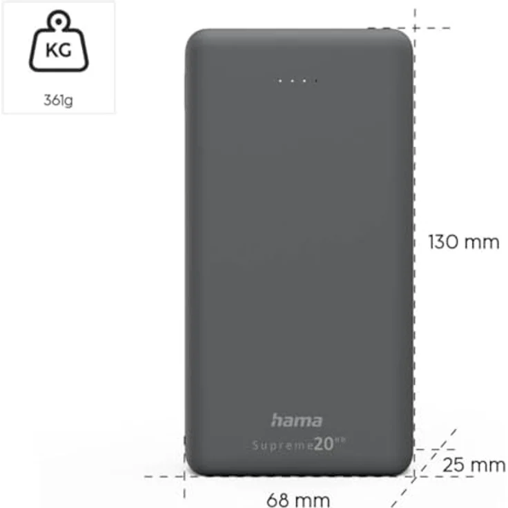 Hama Power Pack ''Supreme 20HD'' 20000mAh, 3 Ausgänge: 1x USB-C, 2x USB-A, Grau – Bild 4