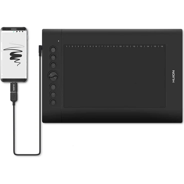 HUION H610 Pro V2 Grafiktablett mit 10 x 6,25 Zoll, Neigungsfunktion, Batterieloser Stift - Schwarz