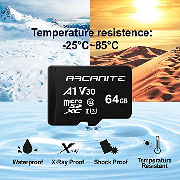 ARCANITE 2 Stücke 64 GB microSDXC Speicherkarte - UHS-I U3, A1, V30, 4K, C10, microSD, Lesegeschwindigkeiten von bis zu 90 MB-s. – Bild 3