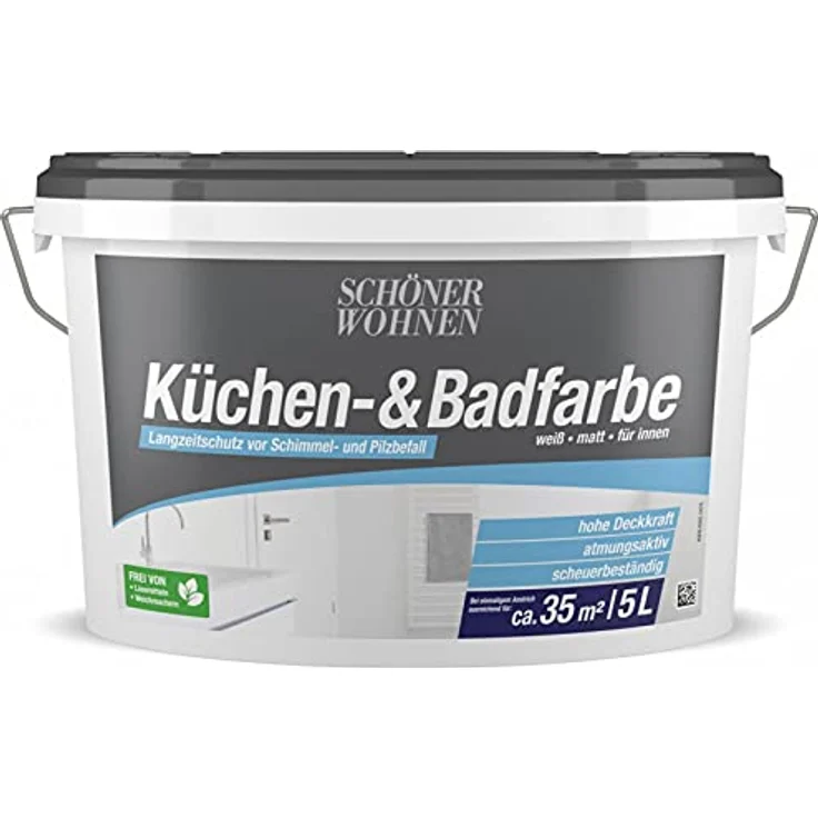Schöner Wohnen Küchen- und Badfarbe weiß matt 5,0 l - Fungizid und bakterizid wirkender Schutzanstrich